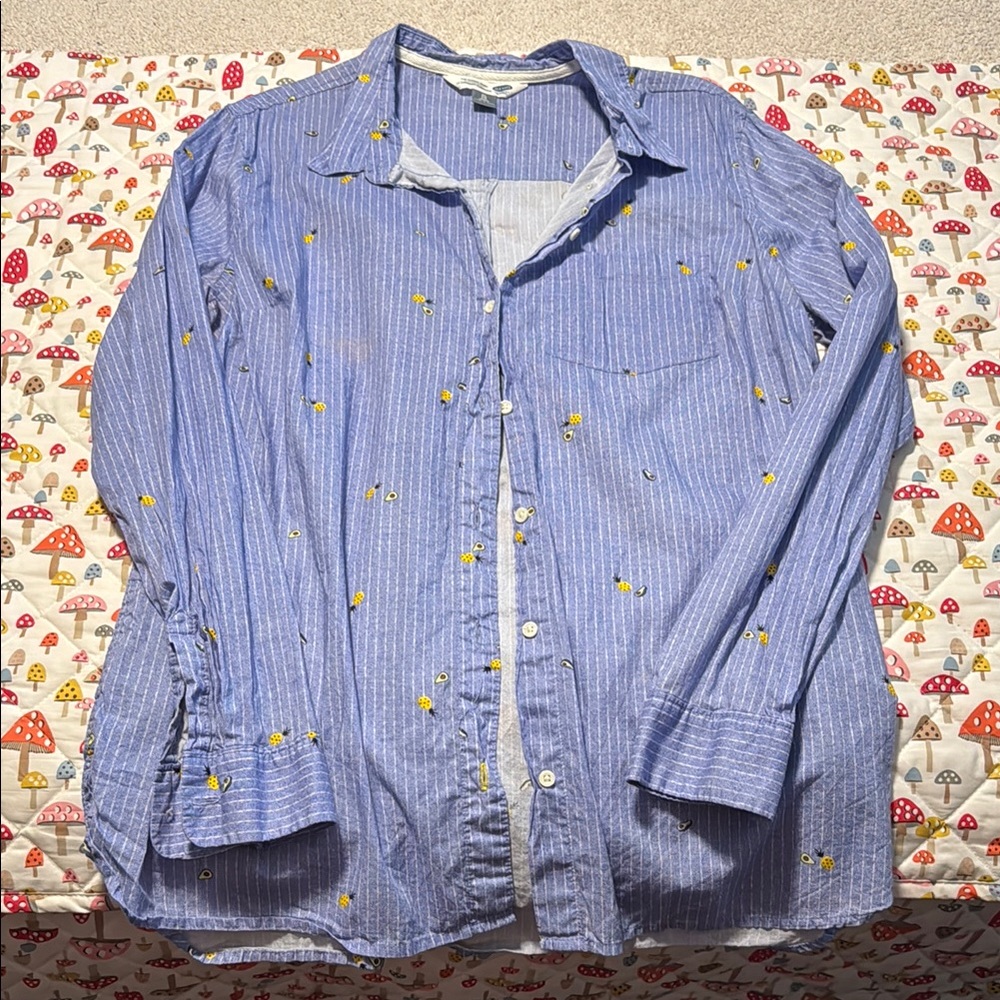 Old Navy Blue and Yellow Casual Button Down Shirt pineapple avocado xl tall